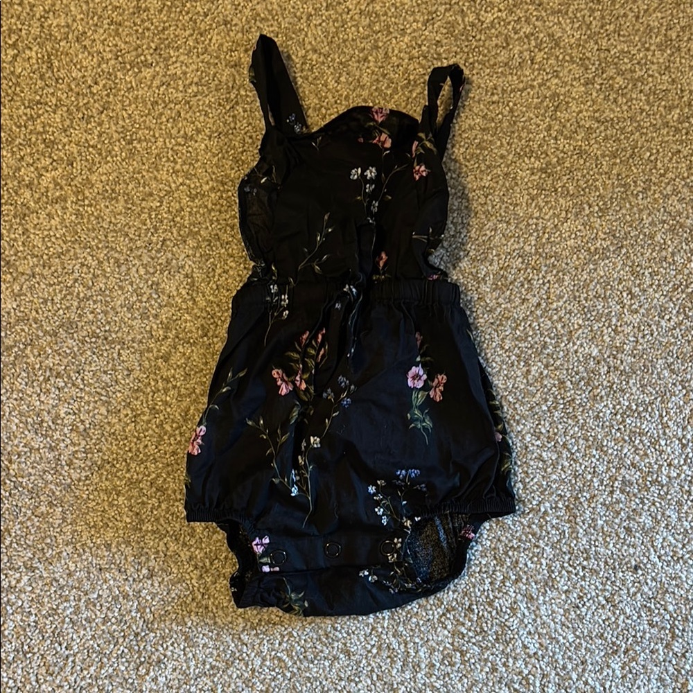 Lil Lemons Floral Black Baby Romper